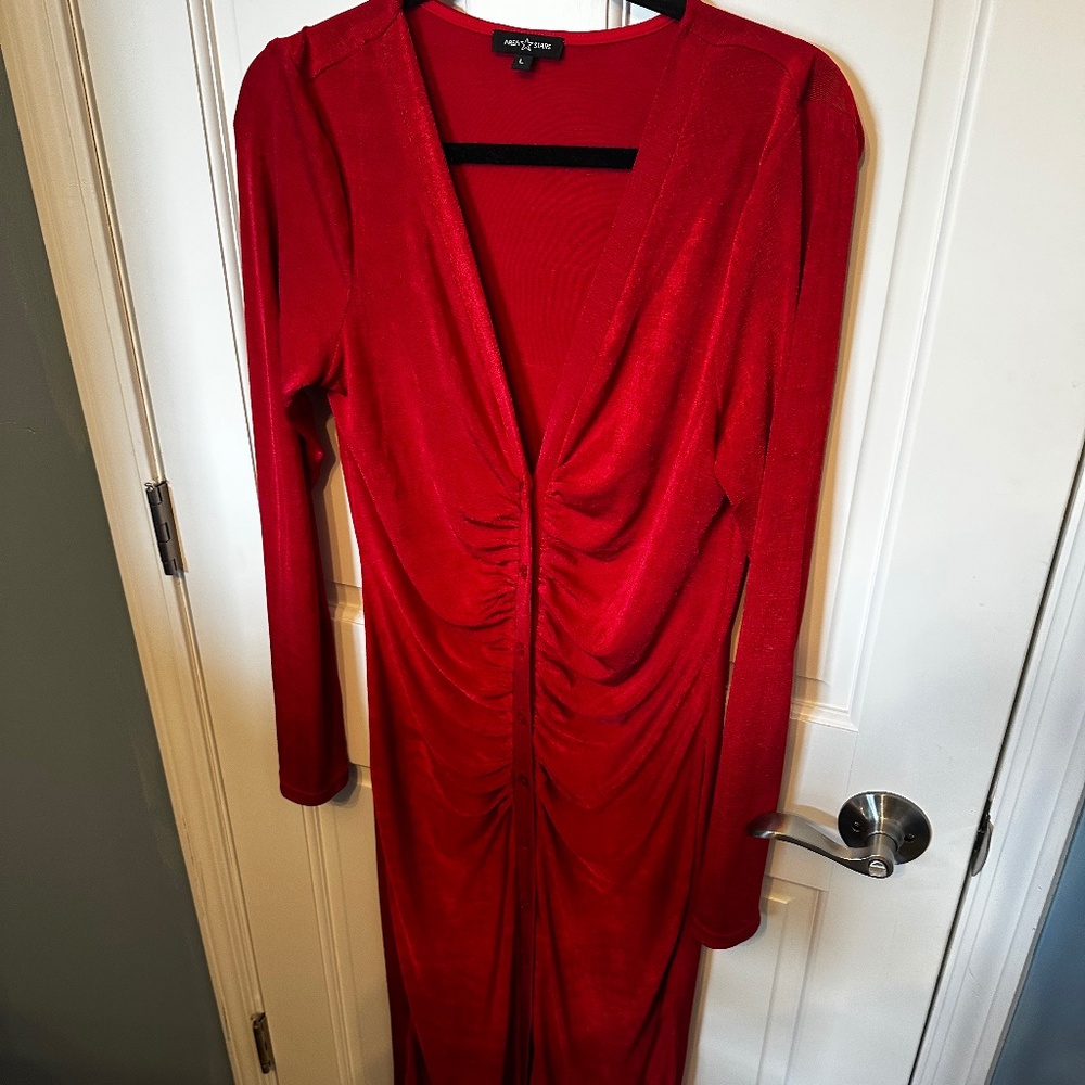 Area Stars - Red Maxi Roche Button Dress - Size L
